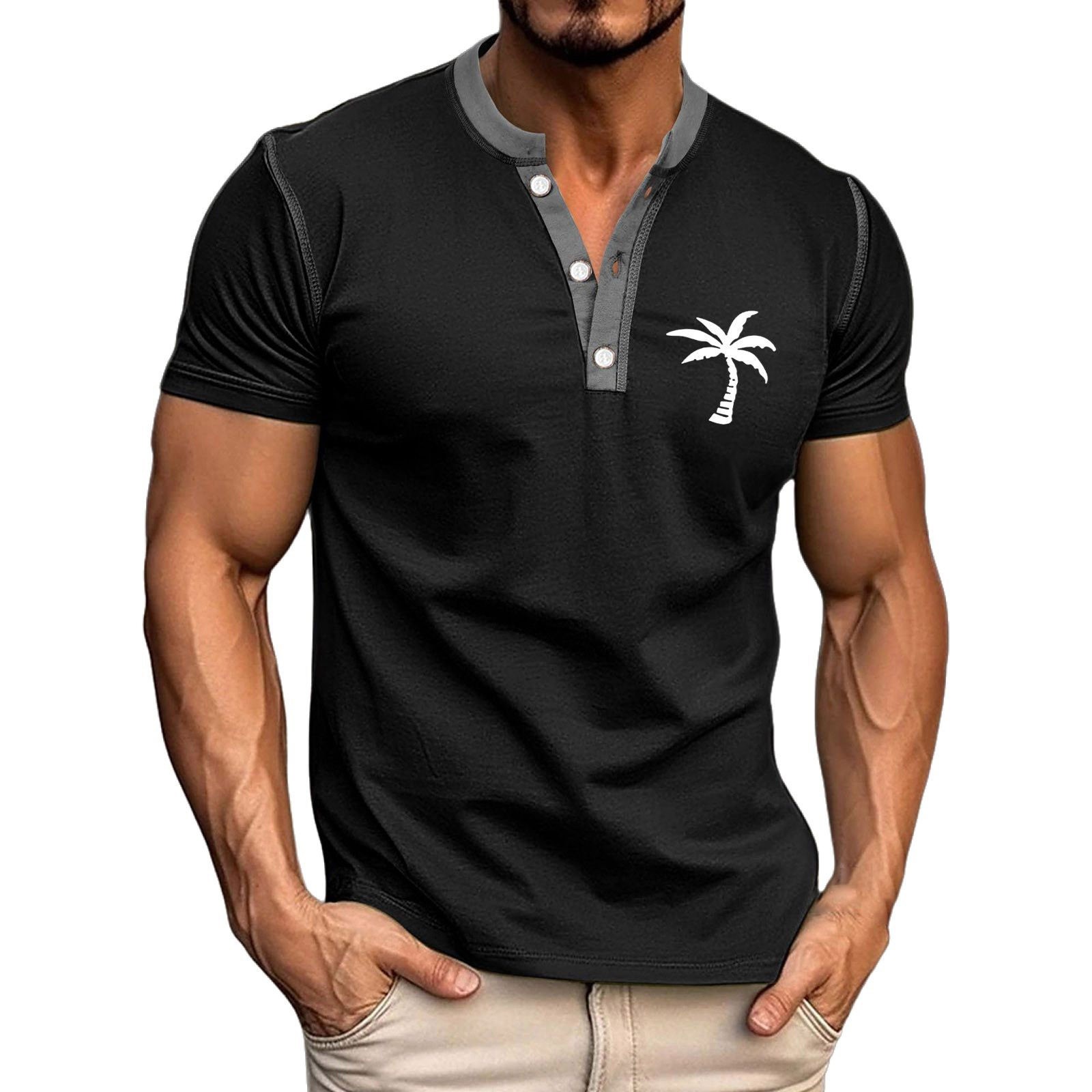 thumbnail image 4 of Camisa de manga corta para hombre con estampado de cocoteros: poliéster, estilo retro, informal/deportiva, lavable a máquina, corte regular (S-XXXL), 4 of 4